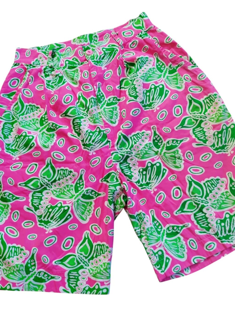 VTG Lilly Pulitzer White Label Bermuda Shorts Tropical Butterfly Logo Cotton